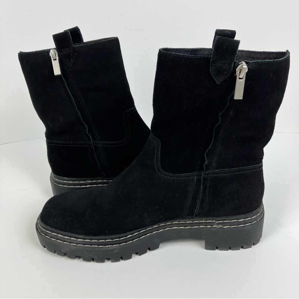 Splendid Alexxi Suede Moto Style Lug Sole Boots Black Zip Closure Sz 8.5 - Picture 13 of 16